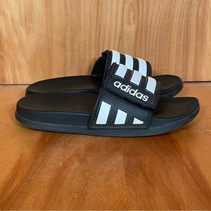 Kids 12 Adidas Adilette Comfort Adjustable Slides Black White SEF1030